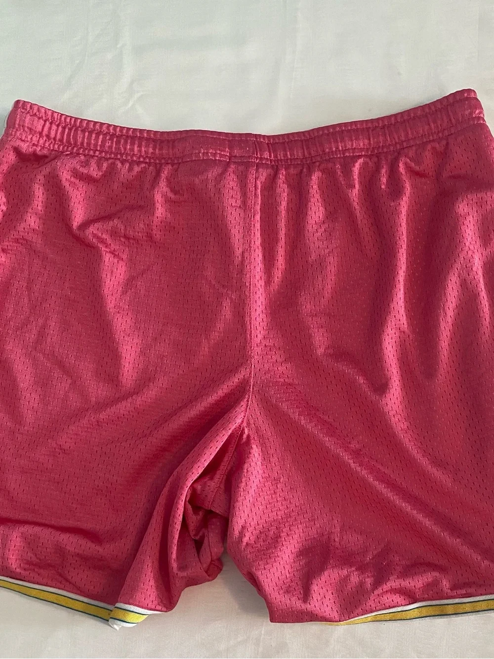 Nike Pink Athletic Mesh Shorts with Yellow & White Trim